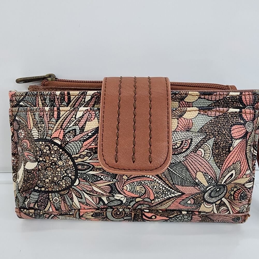 Sakroots Wristlet Wallet Floral Crossbody Strap Brown Phone Pocket Strap Missing - Picture 2 of 16